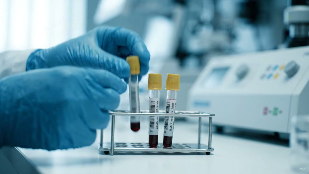 Blood sample tube being handled at Bajaj Clinical Laboratory